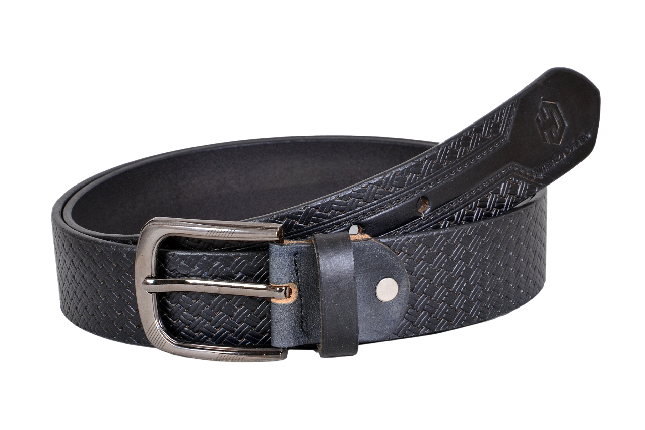 Leather Belt - Genuine Leather Length: Up To 52 Inch Width: 35 Mm Color: Black | Embossed Design Sturdy Brass Buckle Durable Comfort