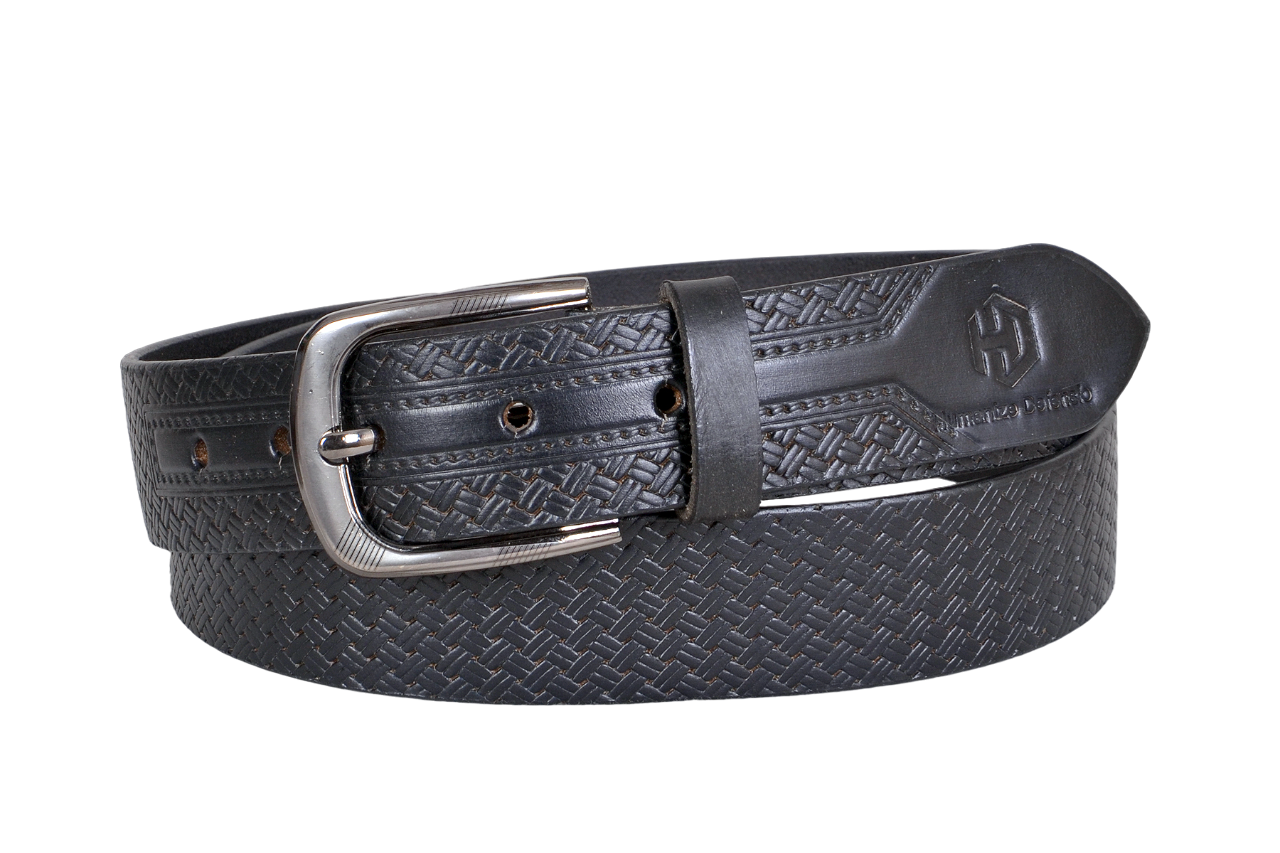 Leather Belt - Genuine Leather Length: Up To 52 Inch Width: 35 Mm Color: Black | Embossed Design Sturdy Brass Buckle Durable Comfort
