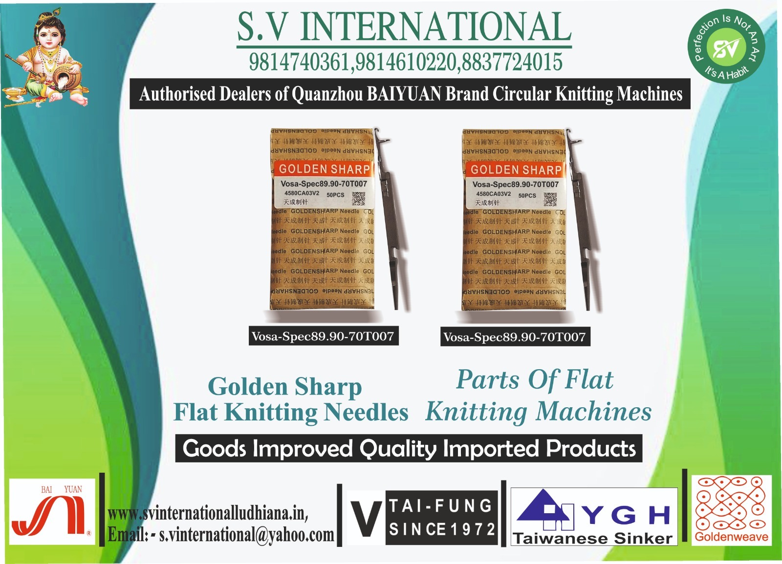 Golden Sharp Flat Knitting Needles (10gg)