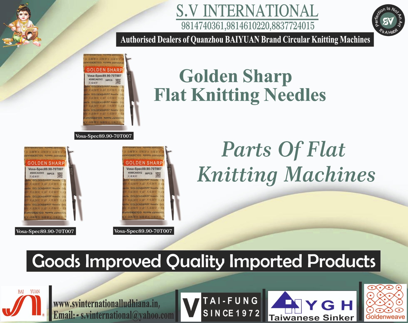 Golden Sharp Flat Knitting Needles (10gg)