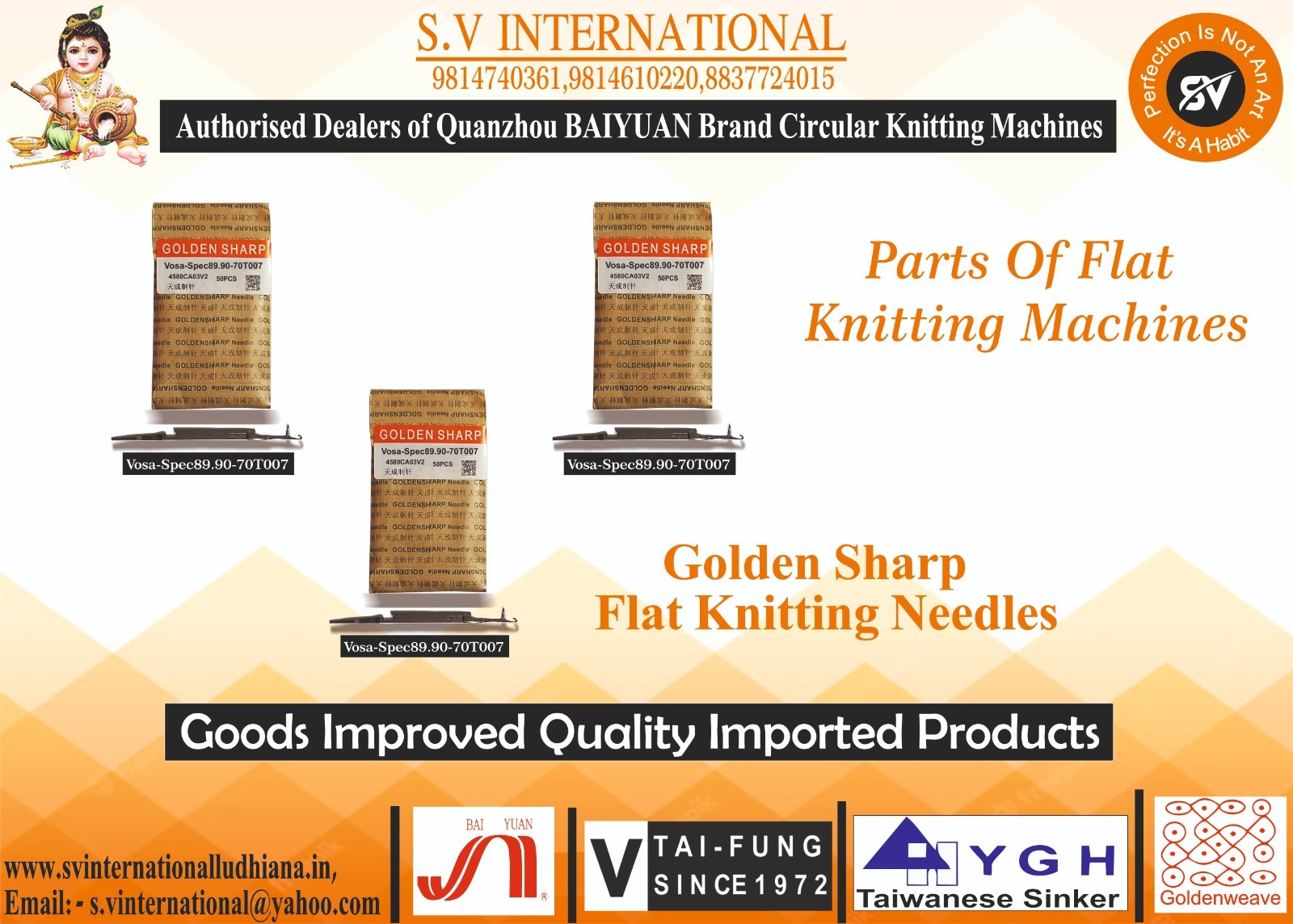Golden Sharp Flat Knitting Needles (10gg)