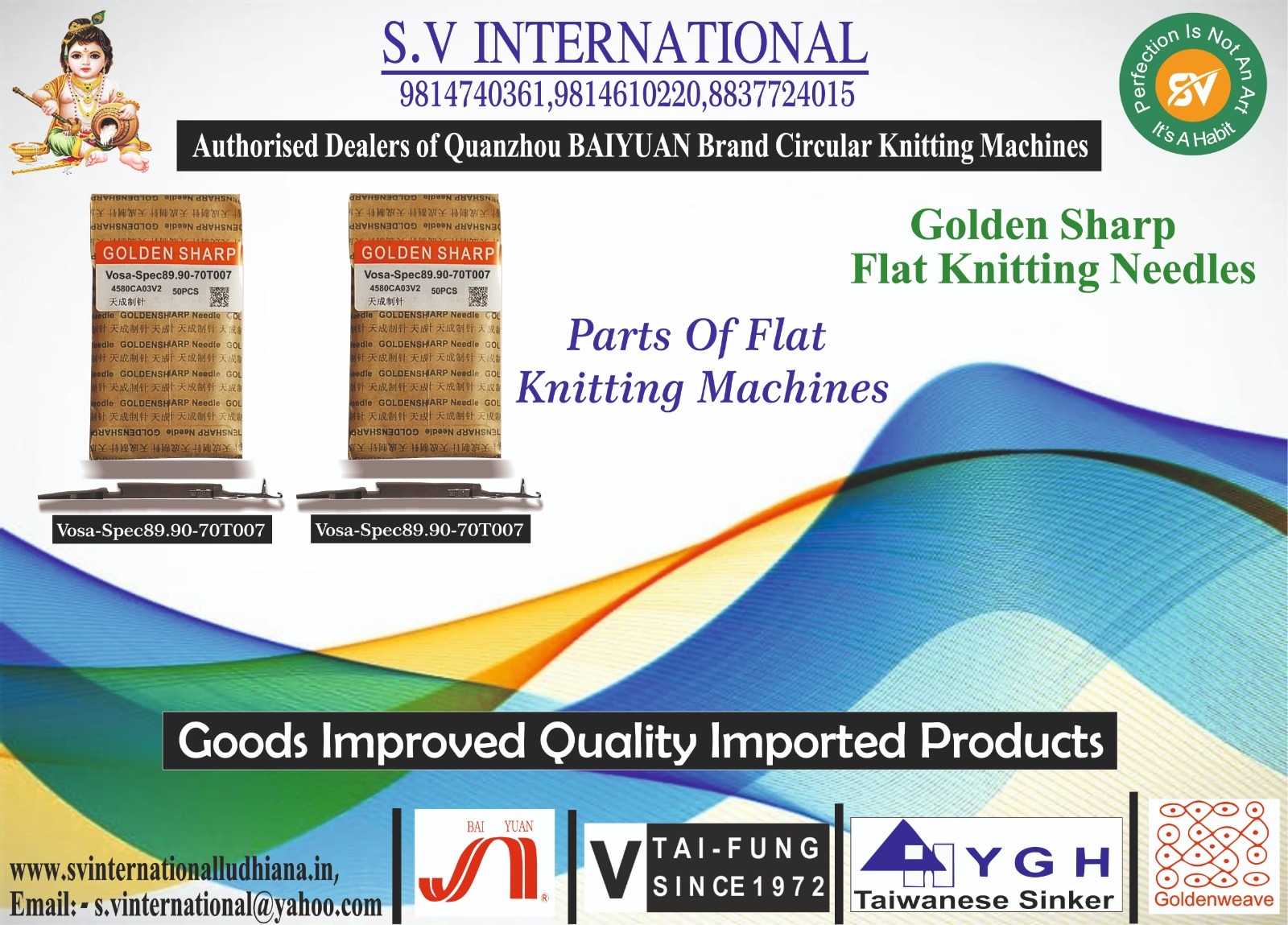 Golden Sharp Flat Knitting Needles (10gg)