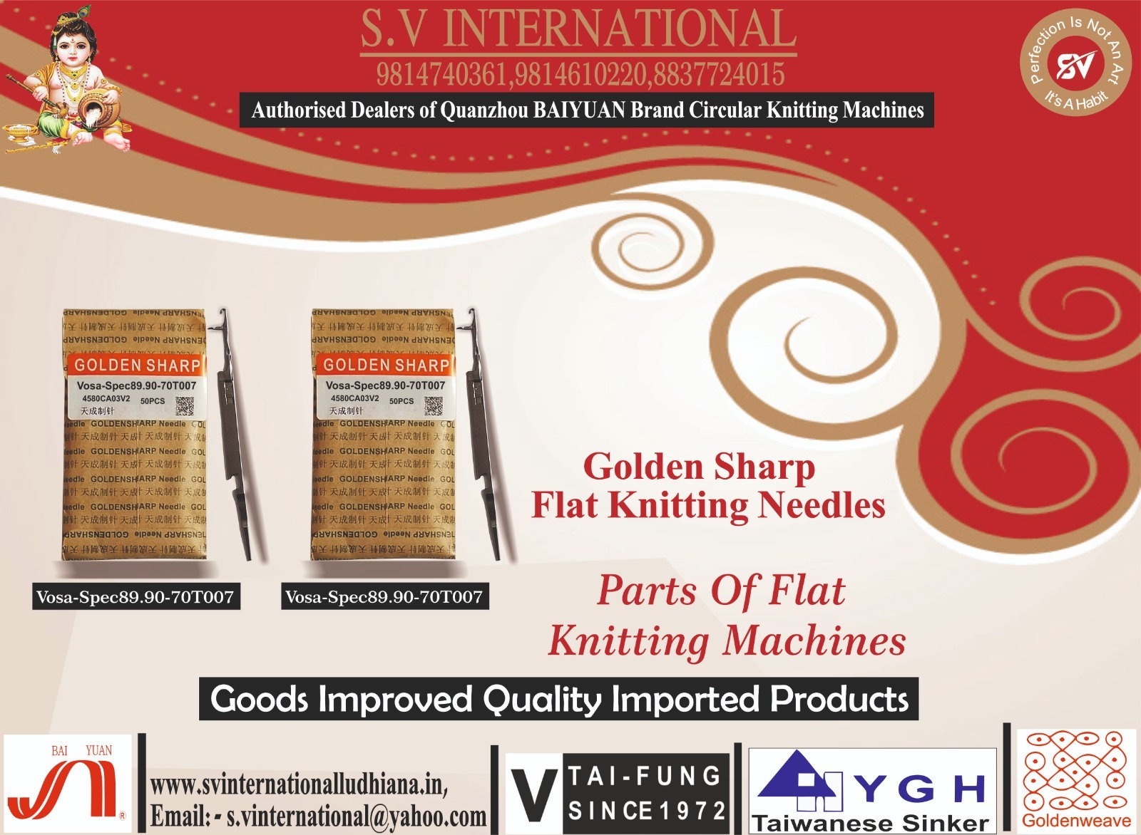 Golden Sharp Flat Knitting Needles (10gg)