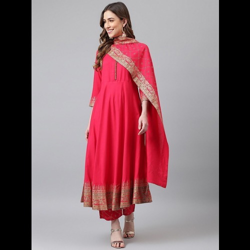 Pure Reyon Kurti - M(38), L(40), Xl(42), Xxl(44), 3xl(46), 4xl(48), 5x(50) | Elegant Malmal Work With Foil Detailing And Reyon Dupatta