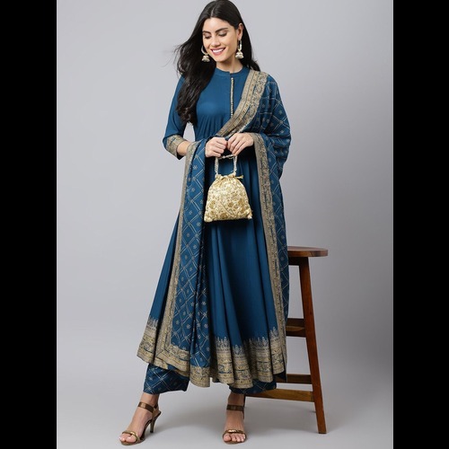 Pure Reyon Kurti - M(38), L(40), Xl(42), Xxl(44), 3xl(46), 4xl(48), 5x(50) | Elegant Malmal Work With Foil Detailing And Reyon Dupatta
