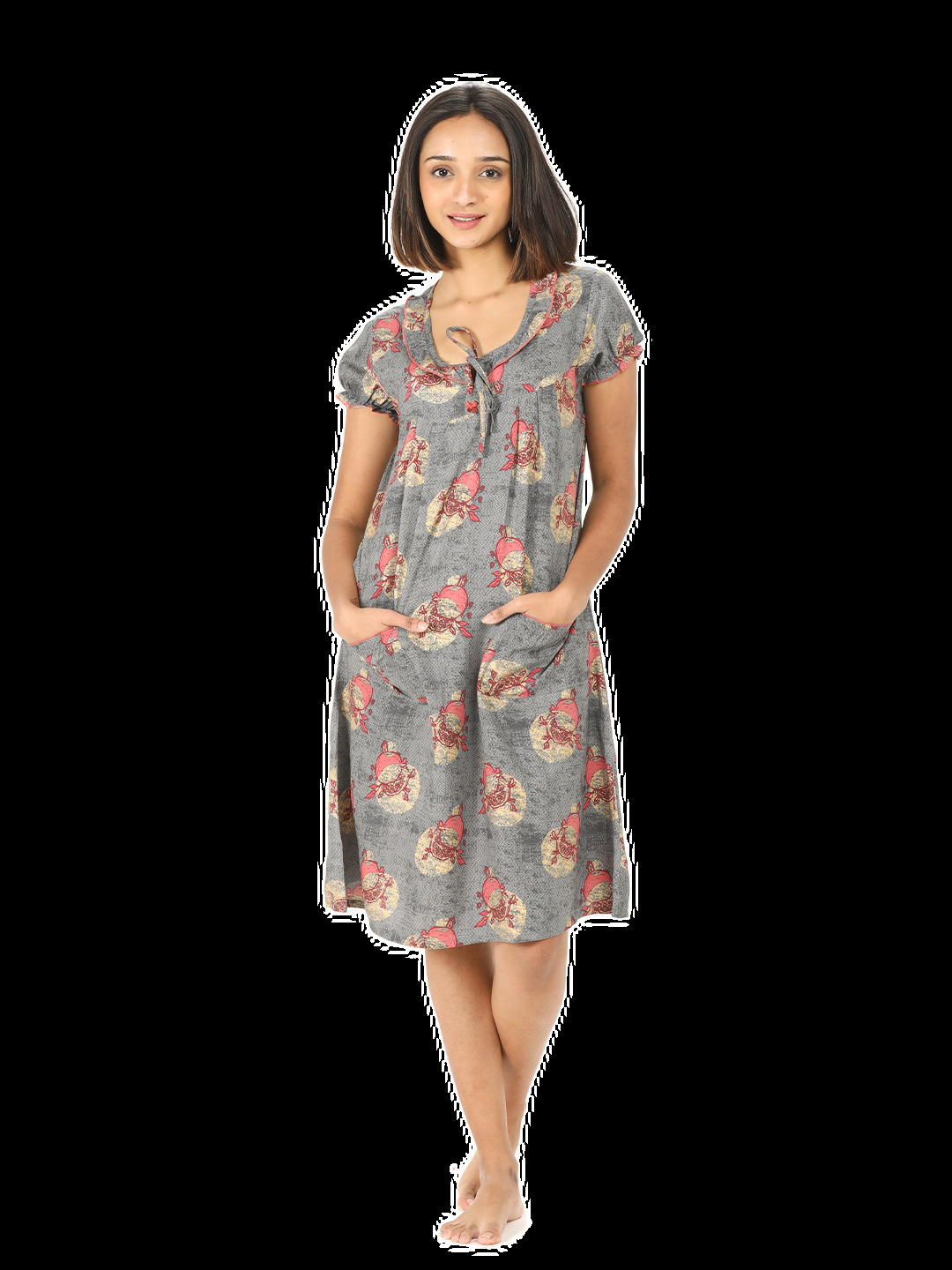Woman Nighty Short - Cotton Printed Material | Full Sleeves Elegant Nightwear