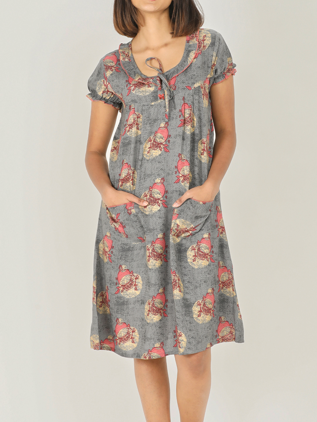 Woman Nighty Short - Cotton Printed Material | Full Sleeves Elegant Nightwear