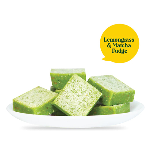 Lemongrass And Matcha Fudge - Solid Sweet Treat | Eggless, 45 Days Shelf Life, Unique Chocolate Chips, Dried Lemongrass & Matcha Twist
