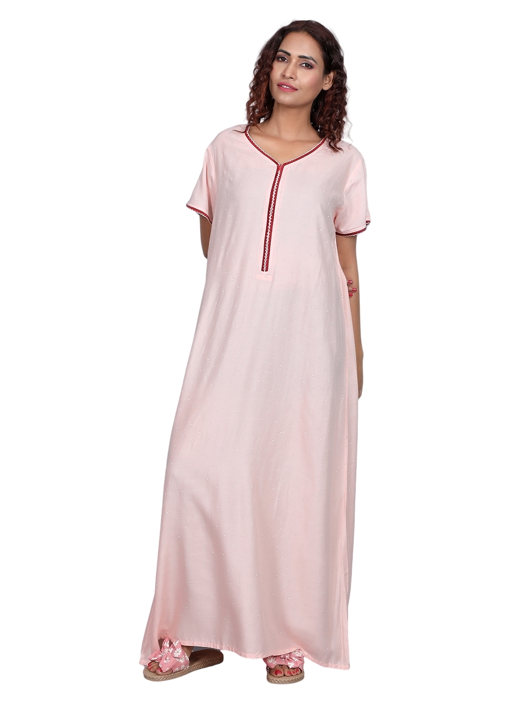 Ladies Nighty - Rayon Cotton Blend, Casual Maxi Nighty For Women | All Over Printed Design, Short Sleeves, Comfortable Fit