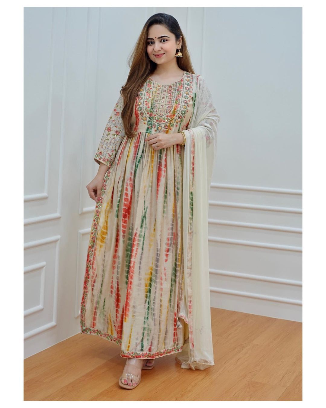 Designer Printed Nayra Kali Pattern Kurti Pant Dupatta Set