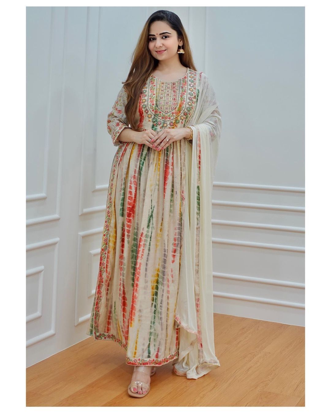 Designer Printed Nayra Kali Pattern Kurti Pant Dupatta Set