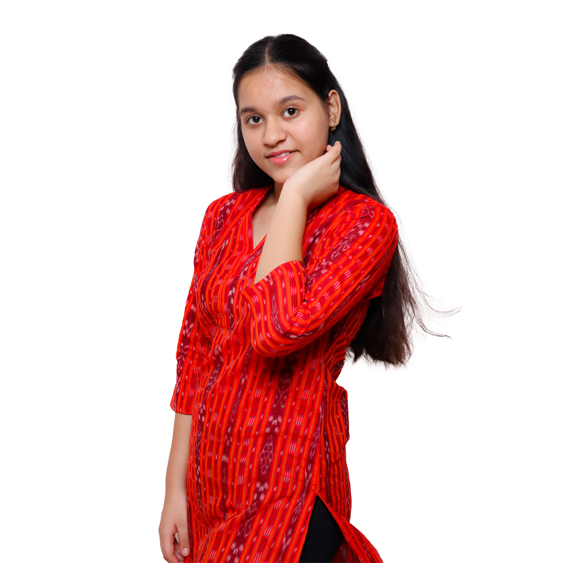 Guendicha Haat Sambalpuri Certified Handloom Women's Cotton Kurta(orange)