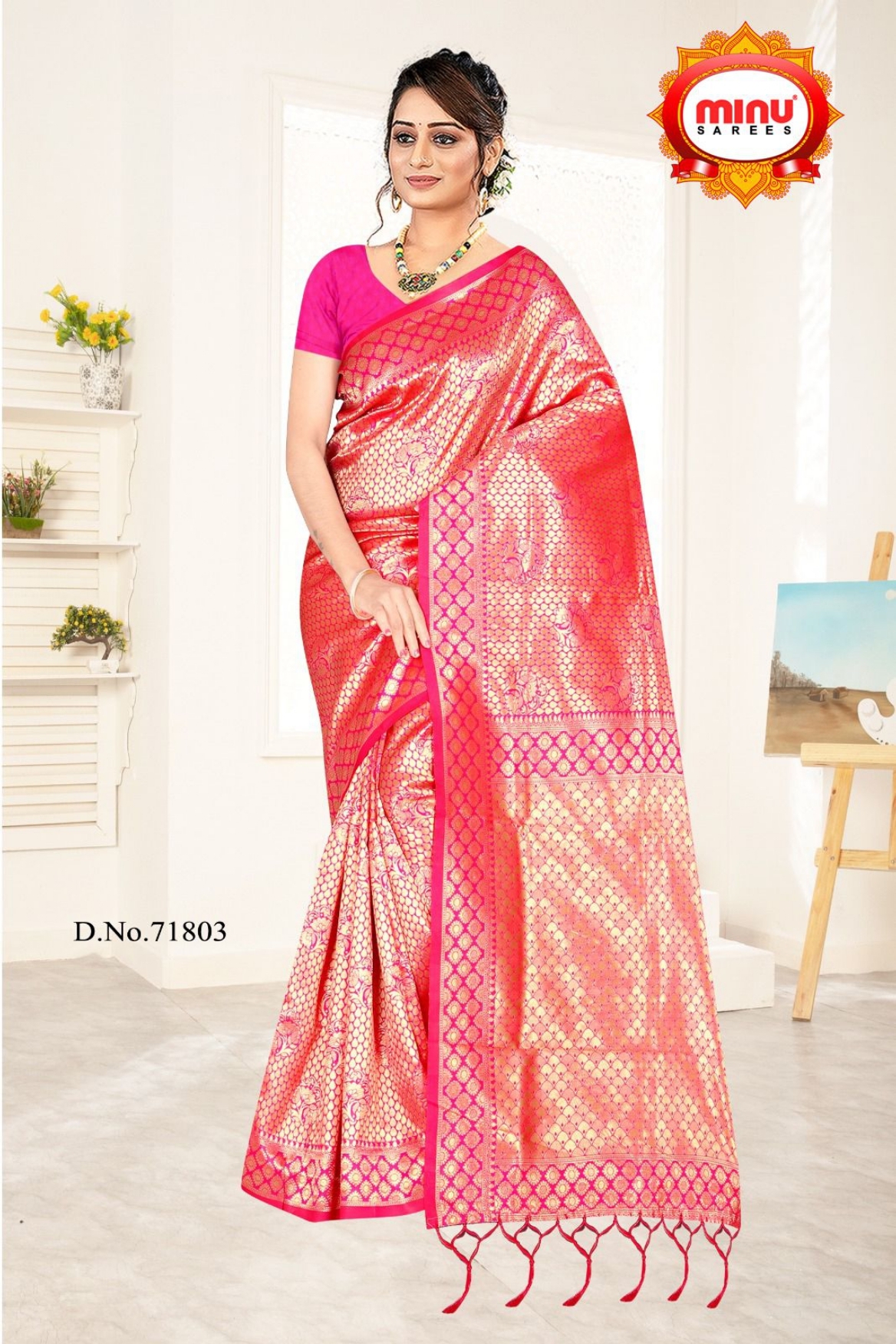 Vastra Women Fancy Saree - Minu Litchi Silk, Set Of 8 Pcs, All Mix Color, Art Silk Fabric, Printed Pattern, Bollywood Style For Party Wear, All Seasons