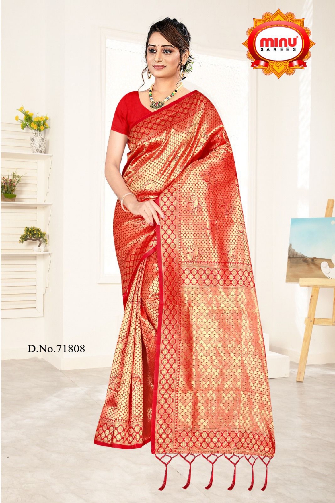 Vastra Women Fancy Saree - Minu Litchi Silk, Set Of 8 Pcs, All Mix Color, Art Silk Fabric, Printed Pattern, Bollywood Style For Party Wear, All Seasons