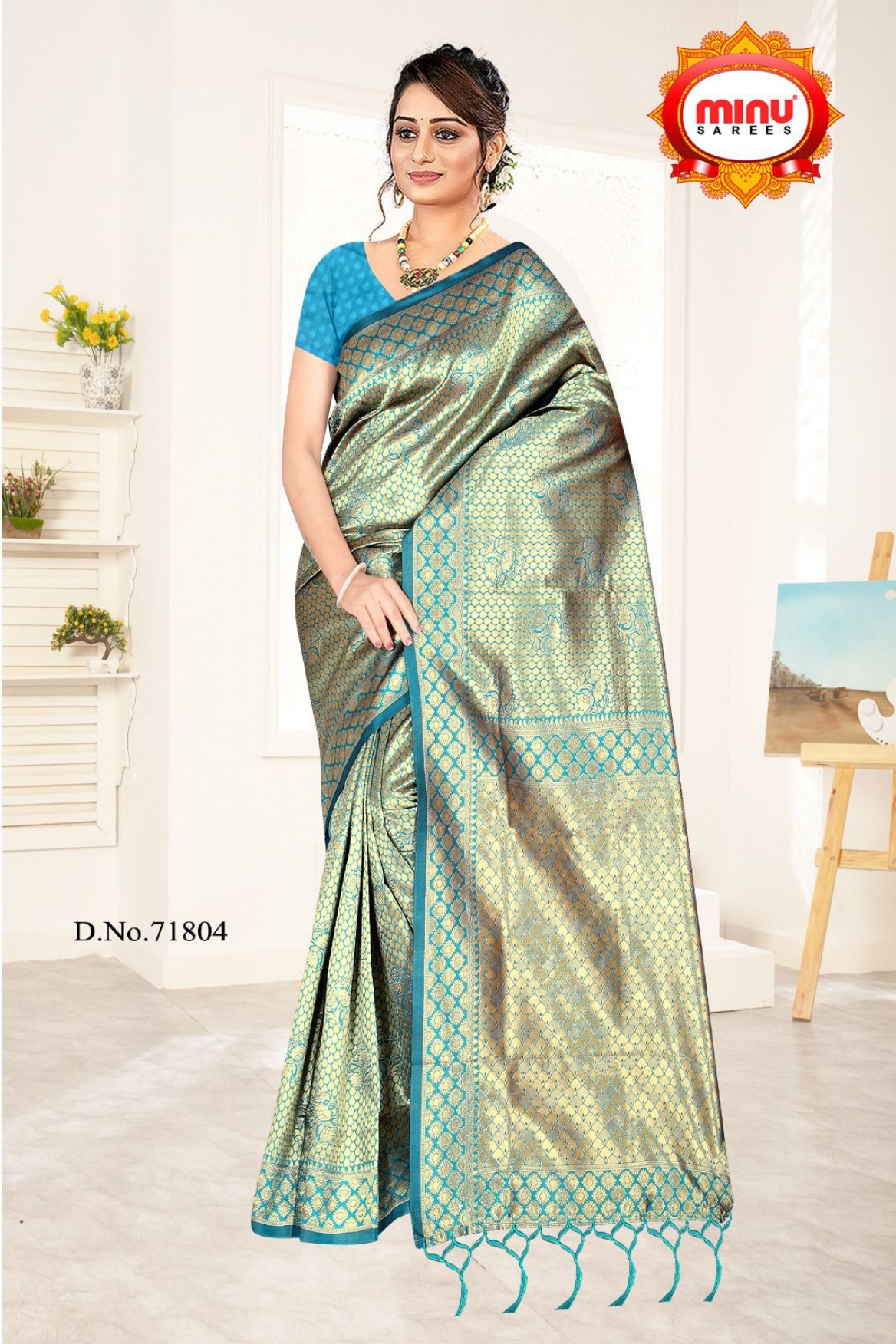 Vastra Women Fancy Saree - Minu Litchi Silk, Set Of 8 Pcs, All Mix Color, Art Silk Fabric, Printed Pattern, Bollywood Style For Party Wear, All Seasons