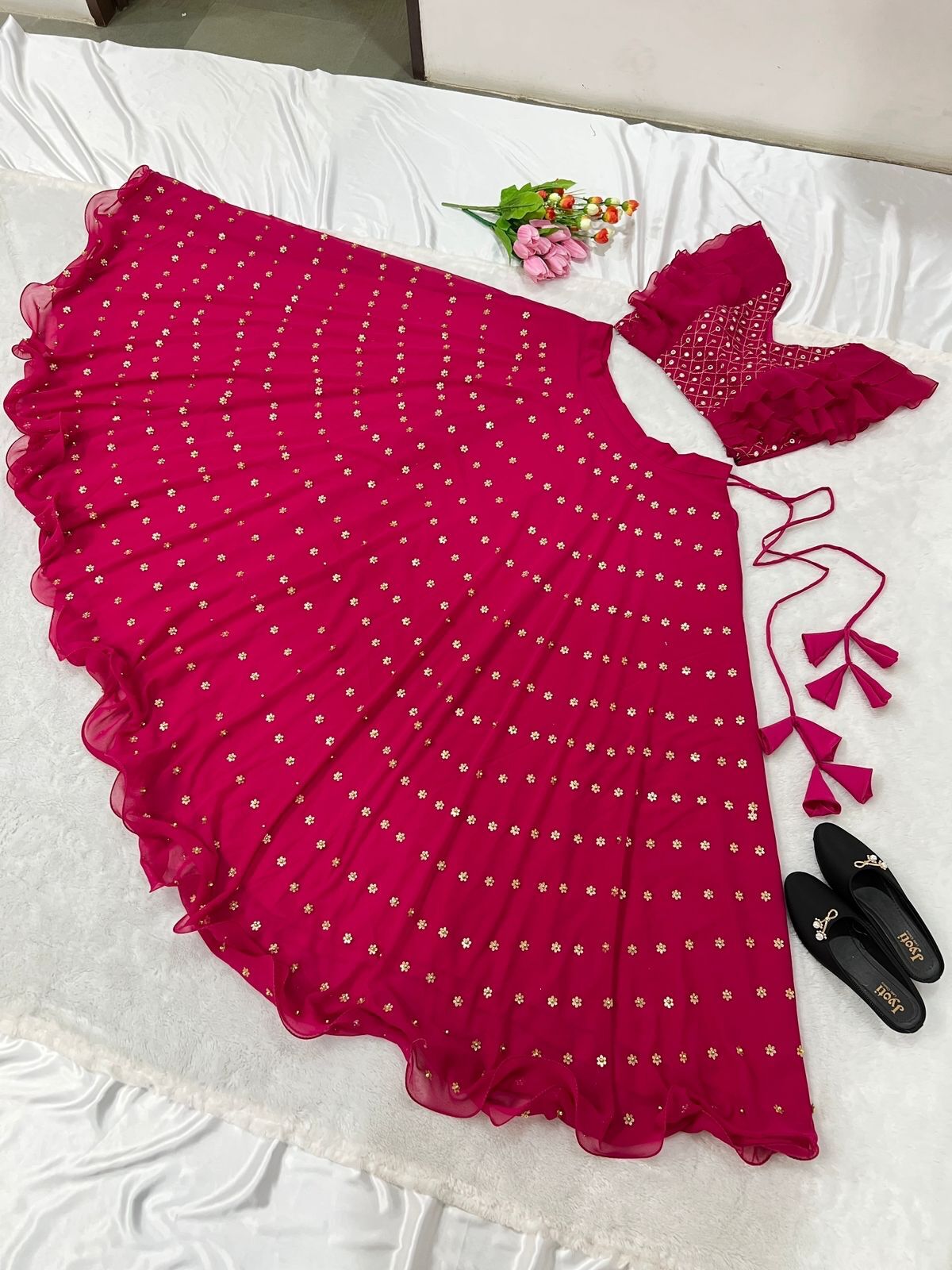 New Designer Lehenga Choli - Net Material, 50-55 Inches Length, Pink Color | Elegant Design, Handcrafted Work, Comfortable Wear, A-line Style