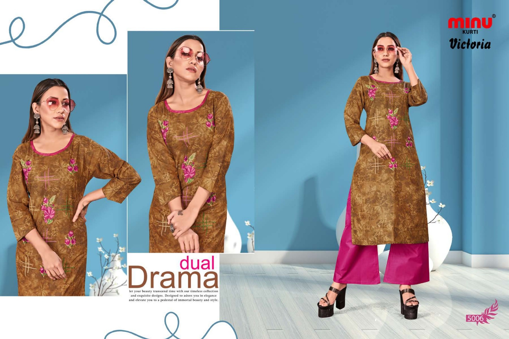 Victoria Assorted Women Kurti - Silk, M-l-xl , Multi-color, Long Length, 3-4th Sleeve, Embroidered Pattern, Party Wear Ethnic Style