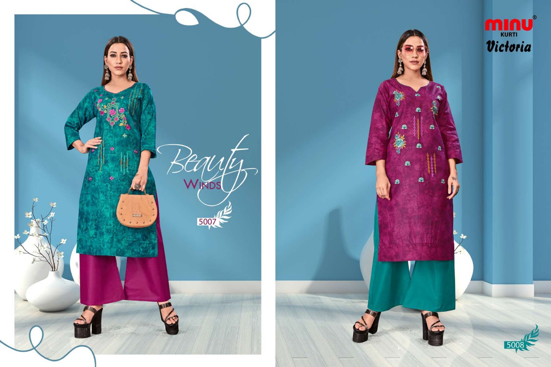 Victoria Assorted Women Kurti - Silk, M-l-xl , Multi-color, Long Length, 3-4th Sleeve, Embroidered Pattern, Party Wear Ethnic Style