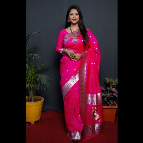Fancy Designer Pure Silk Saree - 100% Pure Silk, 5.5m Body, Blue Color With Rich Woven Pallu & Meenakari Work, Opaque Transparency, 0.80m Blouse