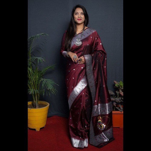 Fancy Designer Pure Silk Saree - 100% Pure Silk, 5.5m Body, Blue Color With Rich Woven Pallu & Meenakari Work, Opaque Transparency, 0.80m Blouse