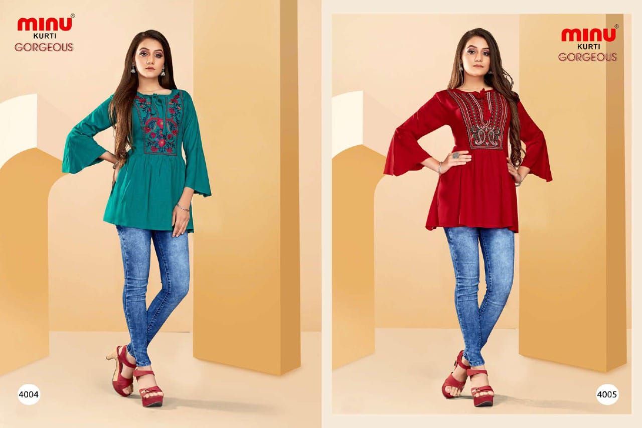 Gorgeous Ladies Short Kurti - Rayon, Xl, Multi Color | Embroidered Design, 3-4th Sleeve Style, Modern Season Wear For Women