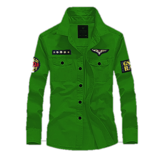 Denim Full Sleeve Printed Shirt - Customized Size, Green Color | Breathable, Cool Dry, Quick Dry, No Fade, Washable