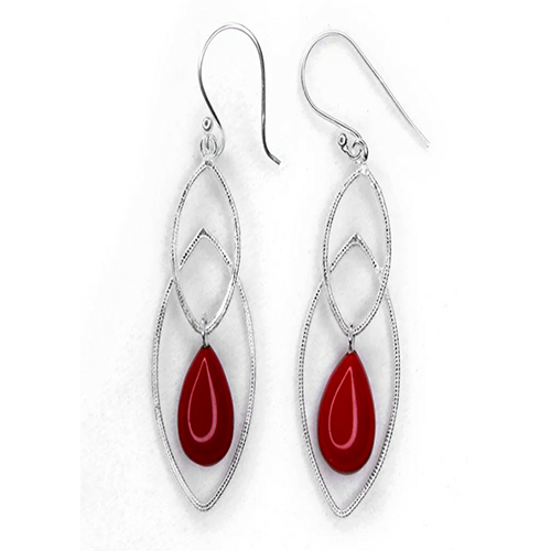 Modern Cabochon Gems Earrings - Sterling Silver 92.5%, Red Onyx , Elegant Accessory for Sophisticated Style