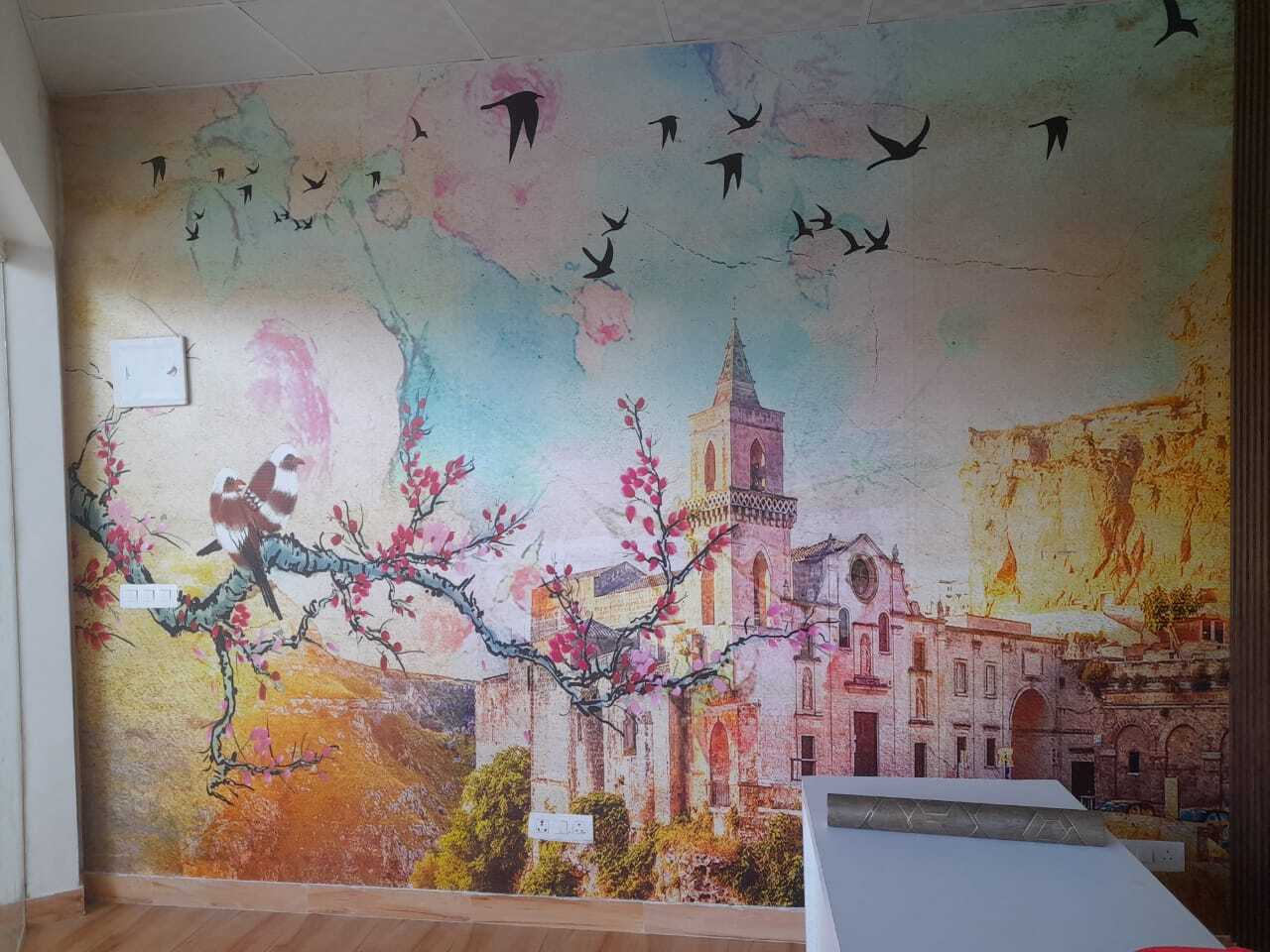 Customize Wallpaper - Vinyl Material, Customizable Dimensions , Modern Floral Green Design With Matte Finish