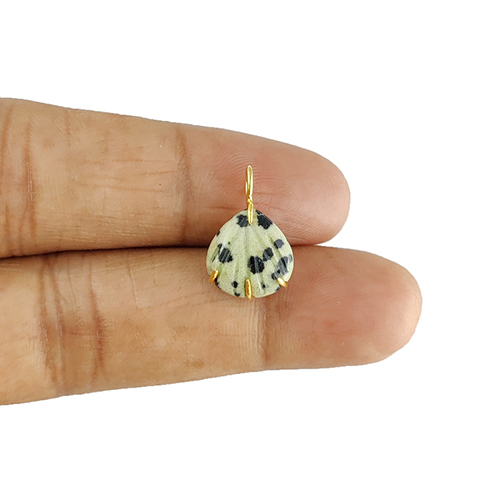 Charms Dalmatian Jasper Gemstone Sea Shell Carved Gold Vermeil Prong Set Pendant