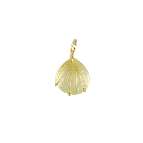 Lemon Quartz Gemstone Pendant - Gold Vermeil Prong Set 12mm Sea Shell Carving, Rose Gold & Sterling Silver Options
