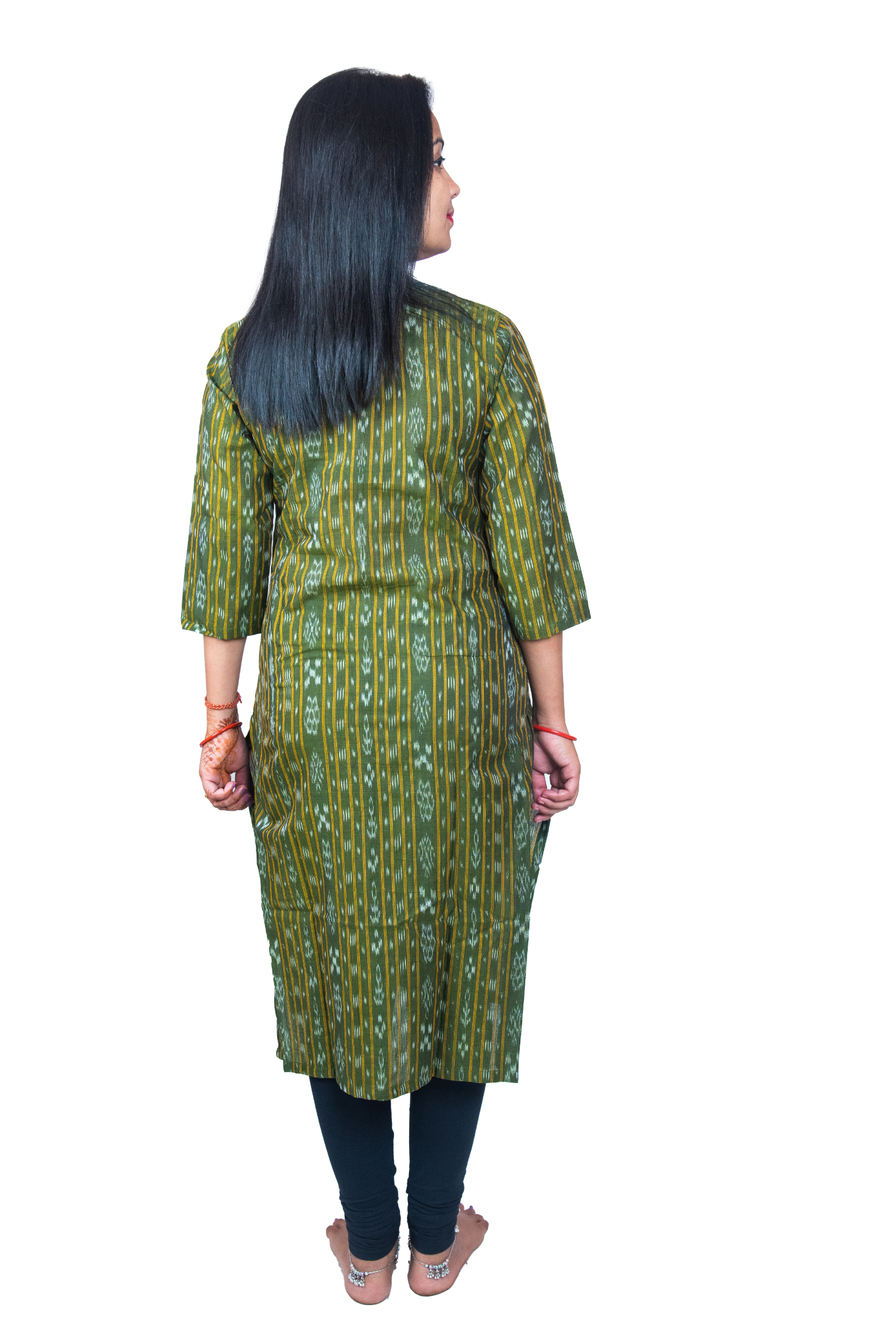 Ghl Guendicha Haat Sambalpuri Certified Handloom Women's Pure Cotton Key Holeneck Kurta(bgreen)