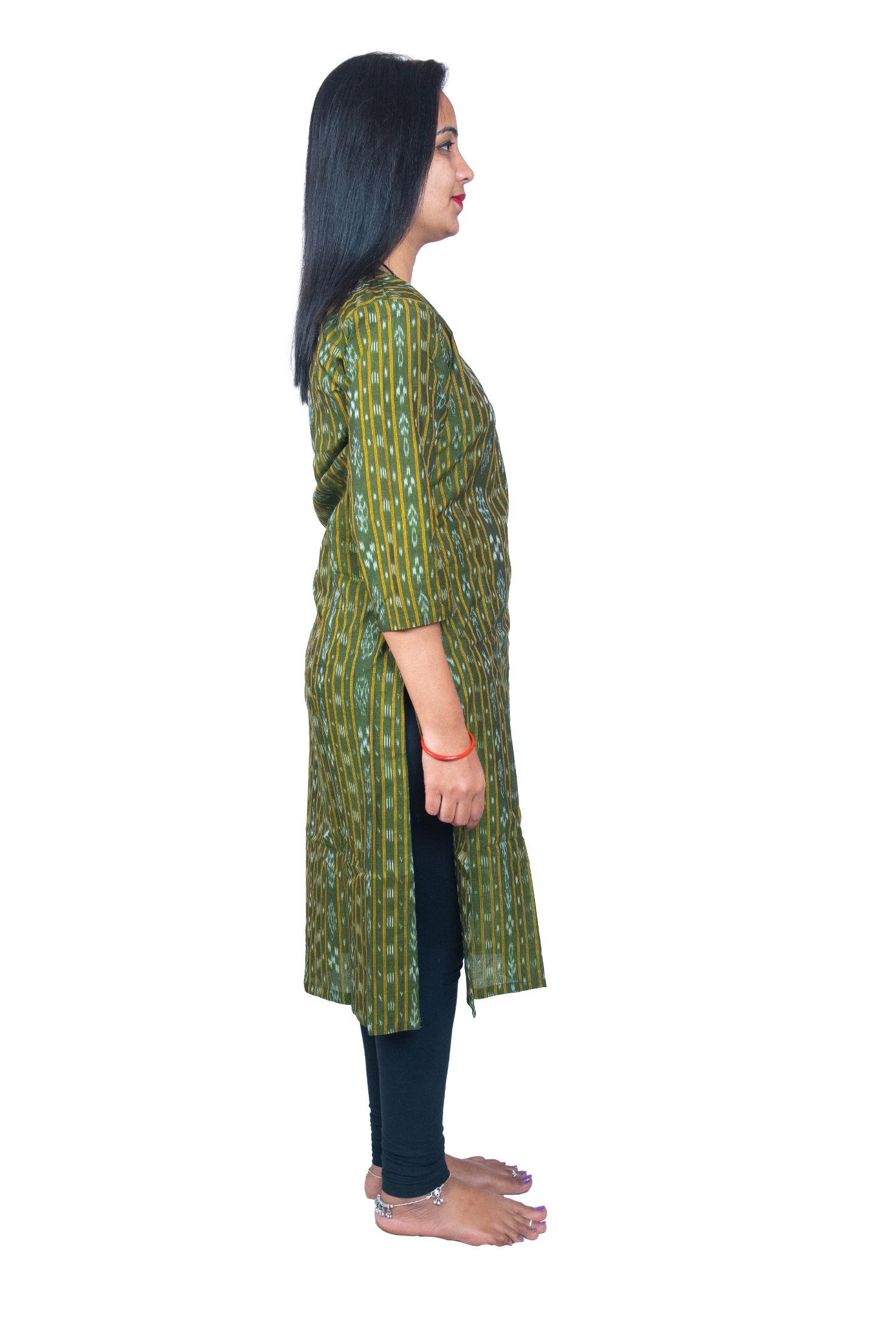 Ghl Guendicha Haat Sambalpuri Certified Handloom Women's Pure Cotton Key Holeneck Kurta(bgreen)