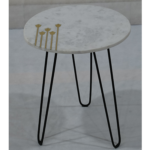 Eliptical Marble Top Side Table - Assembly: No Assembly Required