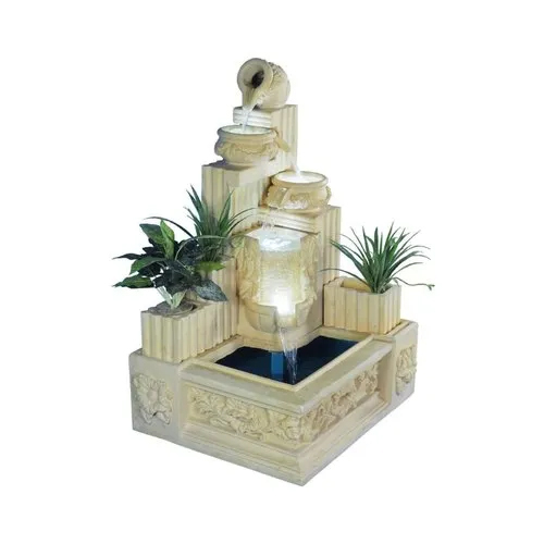 Teakwood Carving Sandstone Water Fountain - Color: Beige