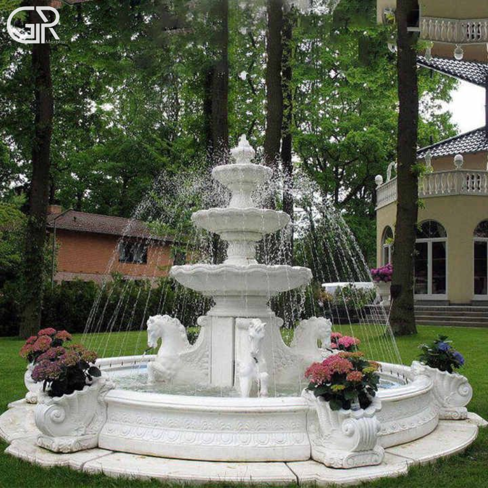 Stylish Outdoor Marble Fountain - Pool Size: Medium
