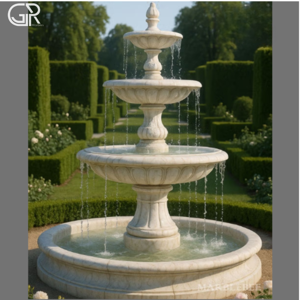 White Marble Water Fountain - Pool Size: Medium