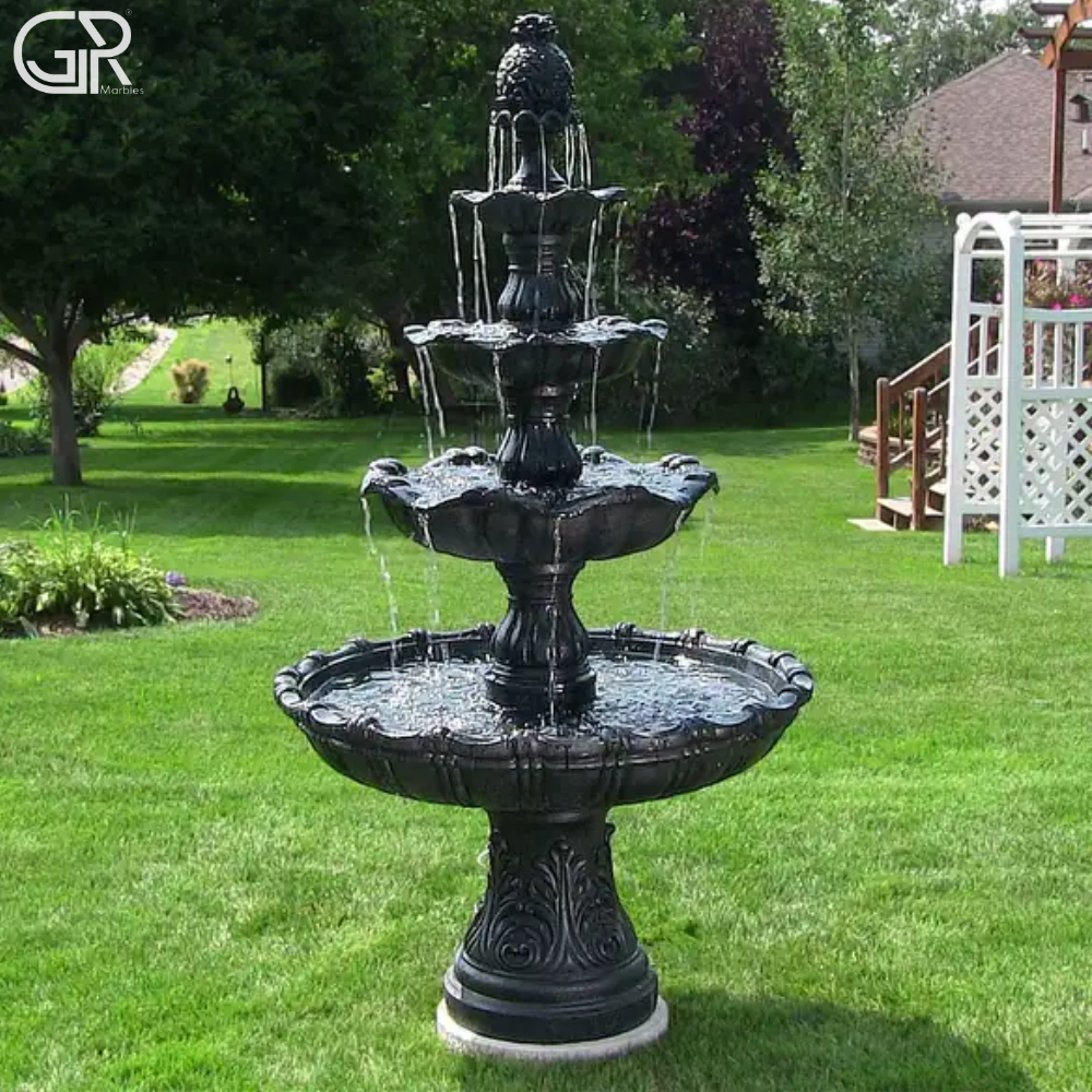 Black Marble Outdoor Fountain - Feature: Classic Tiered Design