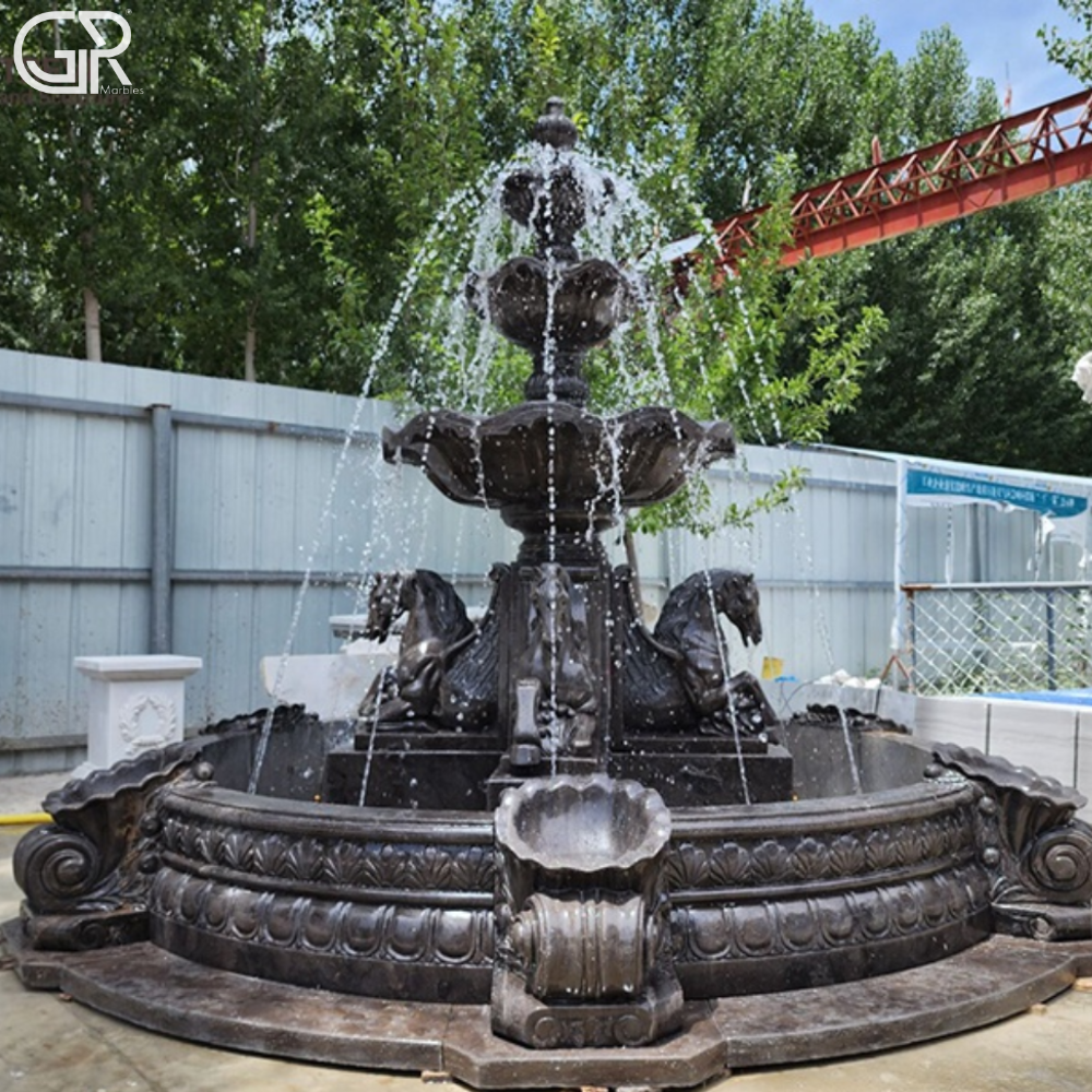 Black Marble 3 Tier Fountain - Feature: Decorative Waterfall Design Suitable For Outdoor Use