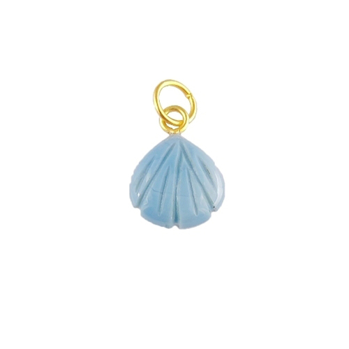 Charms Blue Opal Gemstone Sea Shell Carved 925 Sterling Silver Gold Vermeil Pendant