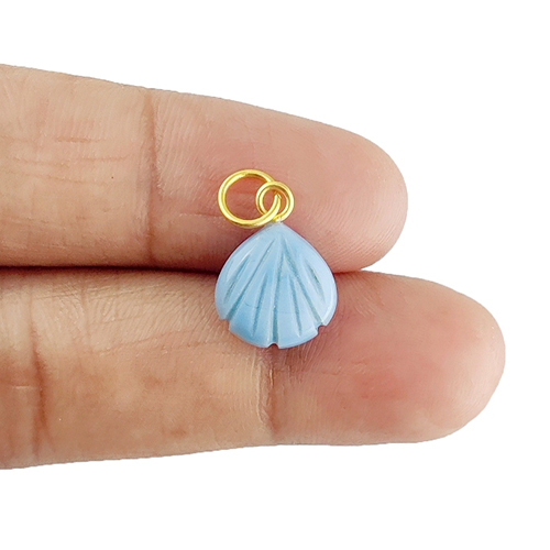 Charms Blue Opal Gemstone Sea Shell Carved 925 Sterling Silver Gold Vermeil Pendant