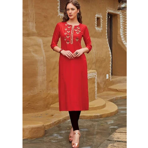 Rayon Fancy Kurti - Lightweight Soft Fabric, Embellished with Elegant Embroidery and Sequins, Suitable for Ladies Casual Wear
