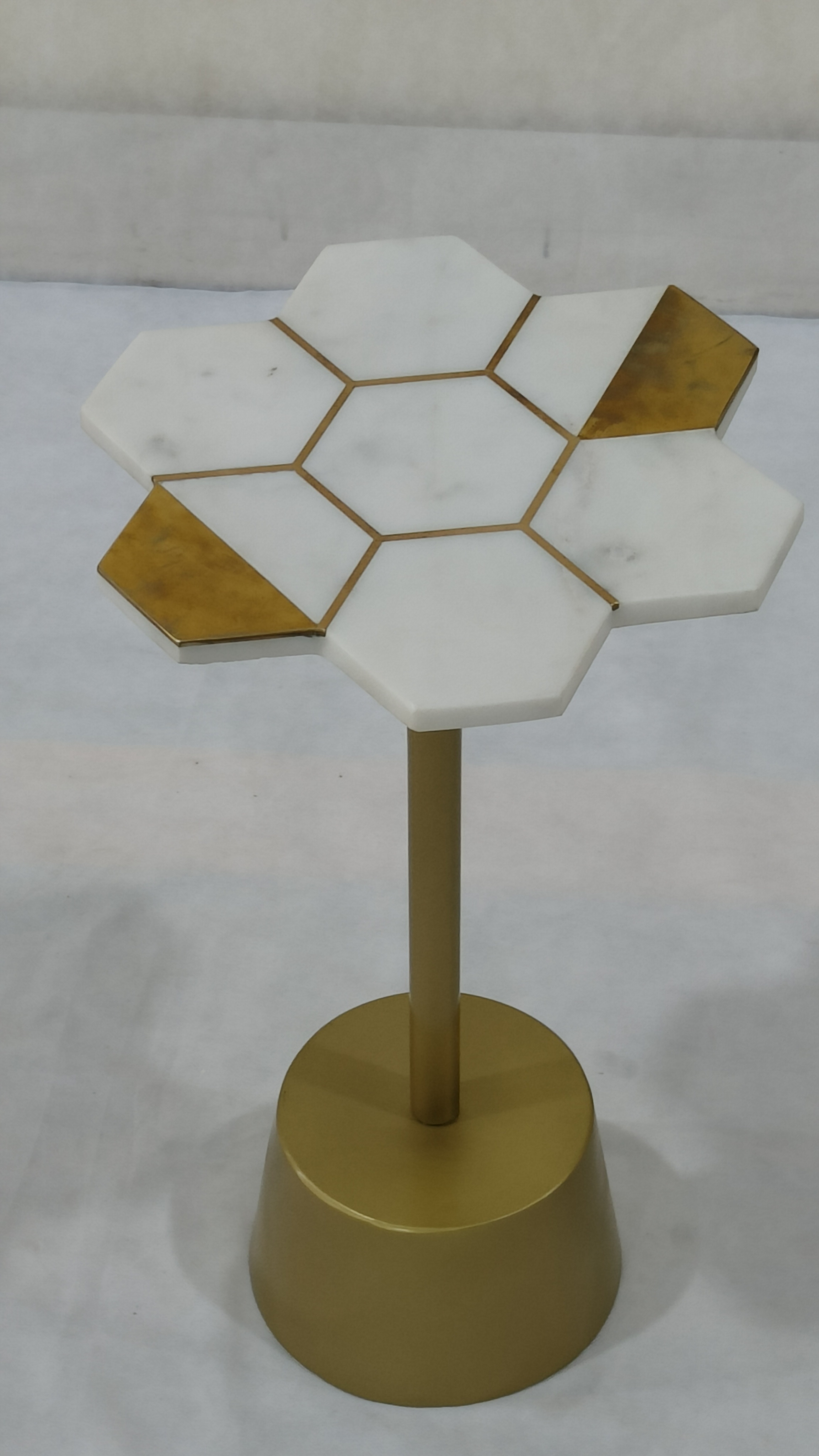 Brass Cladding Marble Top And Brass Base Side Table