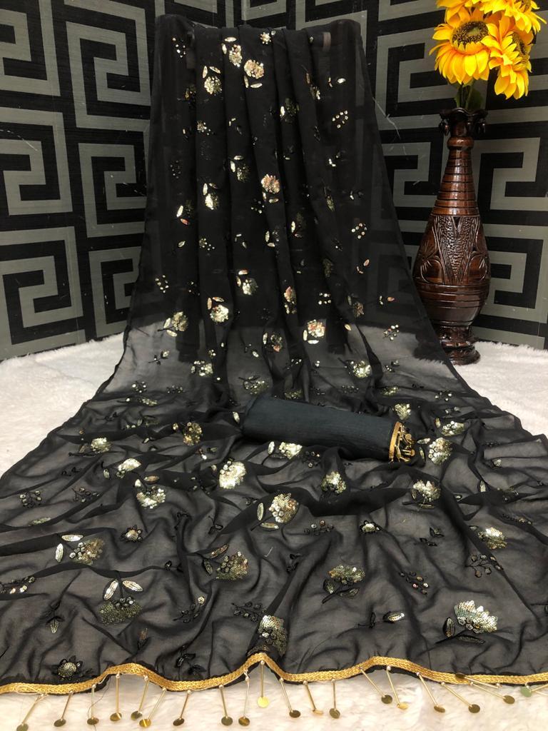 Heavy Banglori Saree - Georgette Fabric, Jalar Concept With Multi-embroidery Sequence Work, Available In 5 Trendy Colors, Impressive Design