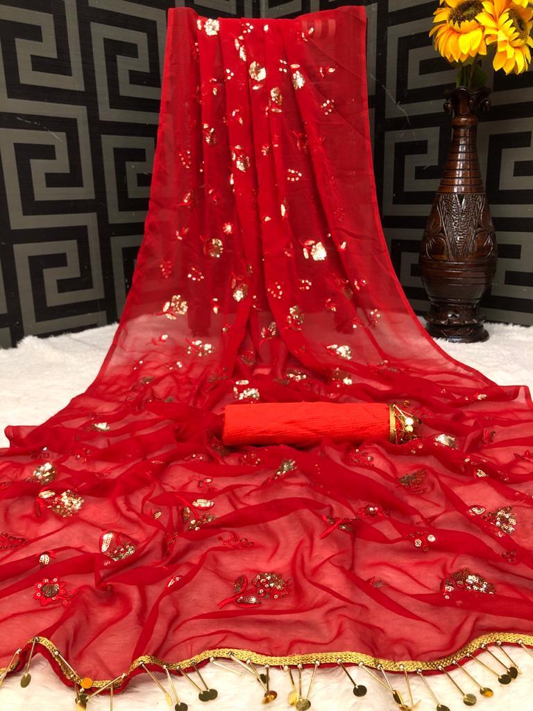Heavy Banglori Saree - Georgette Fabric, Jalar Concept With Multi-embroidery Sequence Work, Available In 5 Trendy Colors, Impressive Design