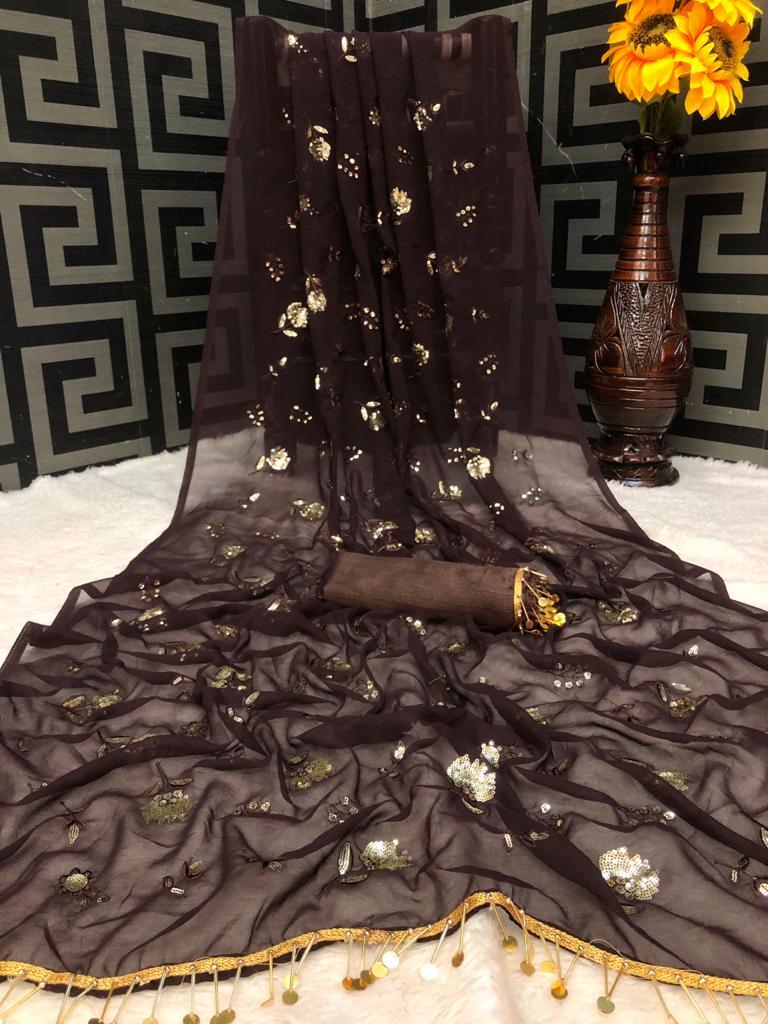 Heavy Banglori Saree - Georgette Fabric, Jalar Concept With Multi-embroidery Sequence Work, Available In 5 Trendy Colors, Impressive Design