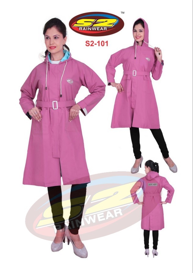Long Rain Coat With Taping (Ladies) - Color: Blue