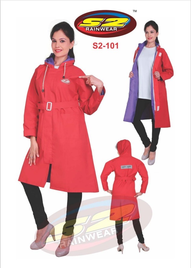 Long Rain Coat With Taping (Ladies) - Color: Blue