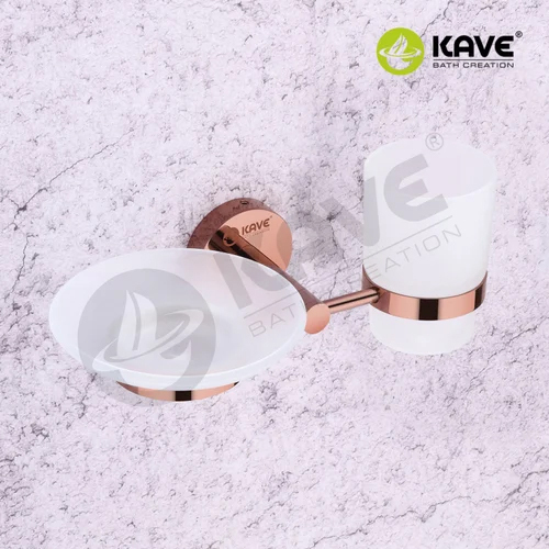 Glossy Rose Gold Soap Dish With Tooth Brush Holder