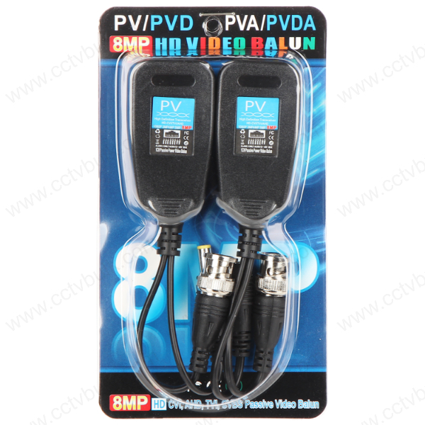 Cctv Video Balun Utp Pv 8mp - Black, 12-24 Volt Input, Transmits Video & Power Over Cat 5e/6 Cable With Rj45 Connectors | Effective Up To 125 Metres