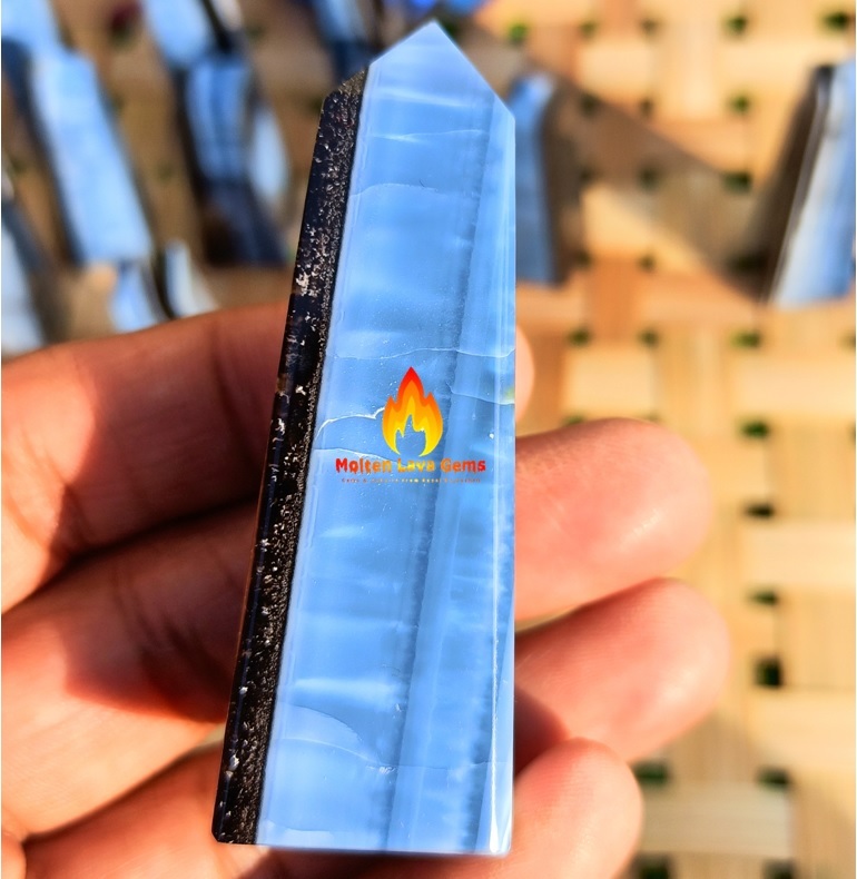 Natural Gemstone Owhyee Blue Opal Obelisk Crystals Tower Grade: Top